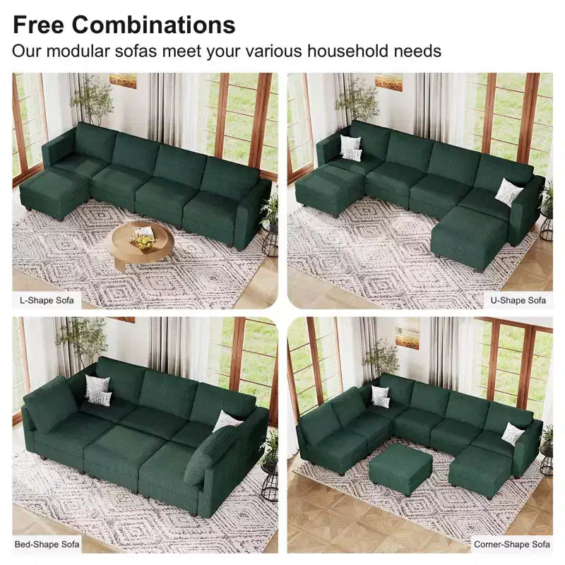 Divano letto modulare di grandi dimensioni Belffin, divano angolare di lusso in velluto a coste con pouf contenitore per soggiorno