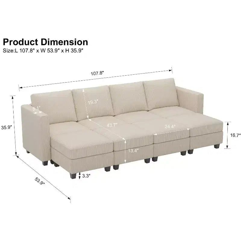 Divano letto modulare di grandi dimensioni Belffin, divano angolare di lusso in velluto a coste con pouf contenitore per soggiorno