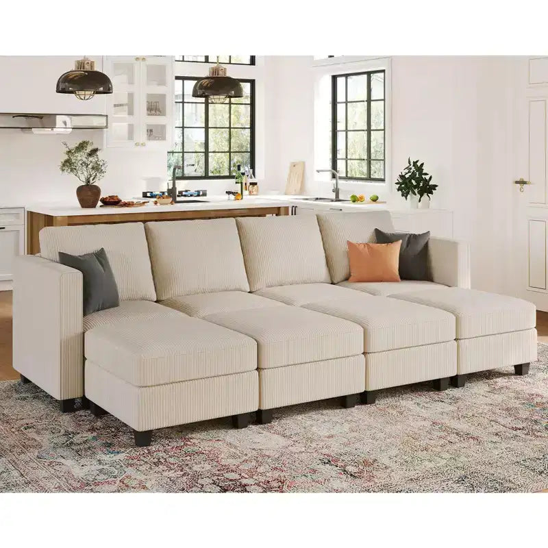 Divano letto modulare di grandi dimensioni Belffin, divano angolare di lusso in velluto a coste con pouf contenitore per soggiorno