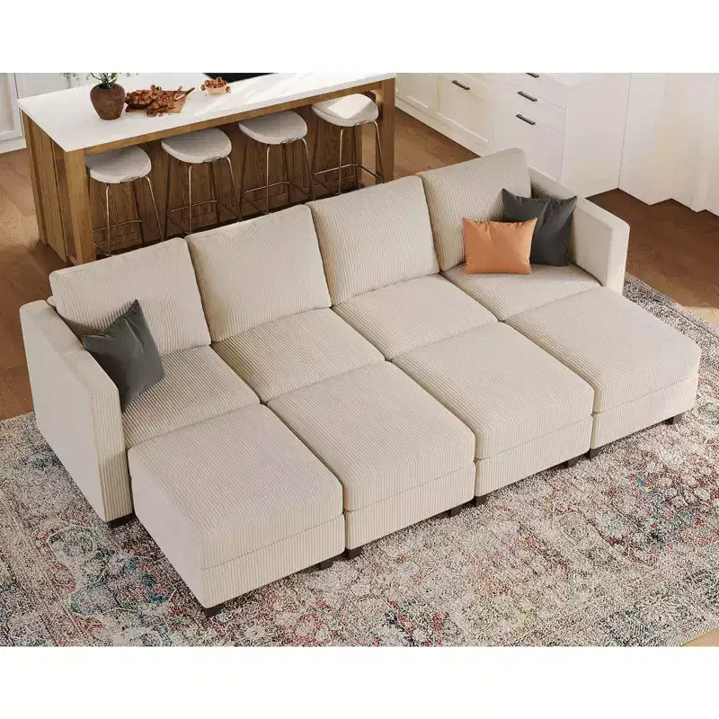 Divano letto modulare di grandi dimensioni Belffin, divano angolare di lusso in velluto a coste con pouf contenitore per soggiorno