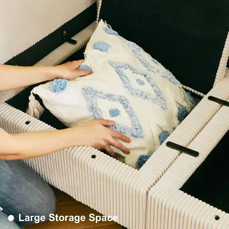 Divano letto modulare di grandi dimensioni Belffin, divano angolare di lusso in velluto a coste con pouf contenitore per soggiorno