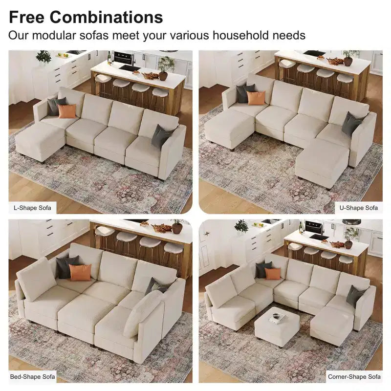 Divano letto modulare di grandi dimensioni Belffin, divano angolare di lusso in velluto a coste con pouf contenitore per soggiorno