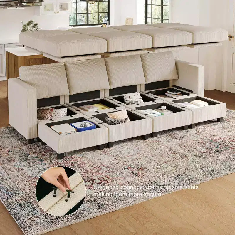 Divano letto modulare di grandi dimensioni Belffin, divano angolare di lusso in velluto a coste con pouf contenitore per soggiorno