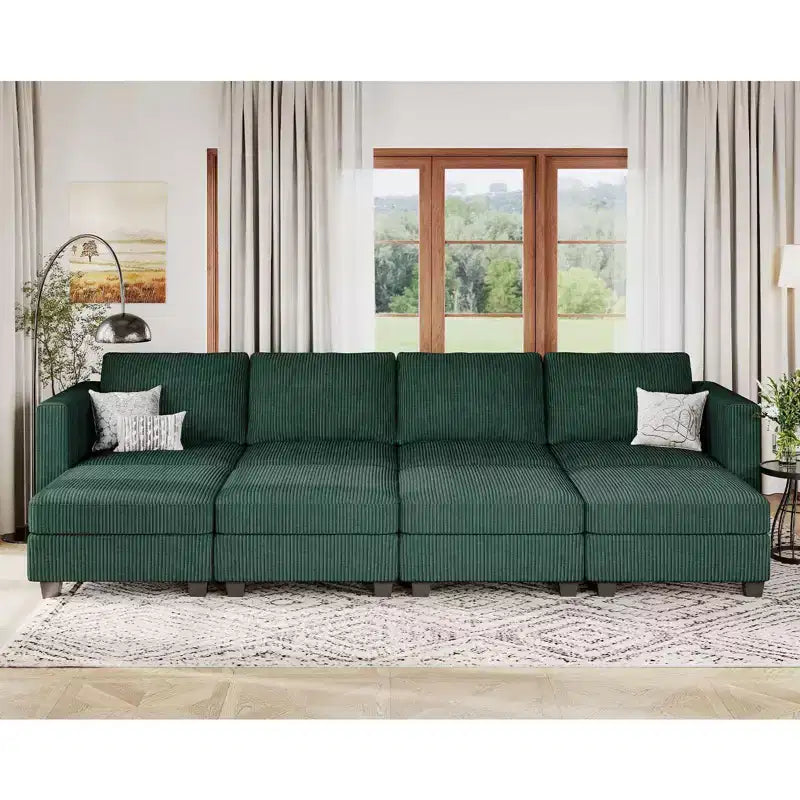 Divano letto modulare di grandi dimensioni Belffin, divano angolare di lusso in velluto a coste con pouf contenitore per soggiorno