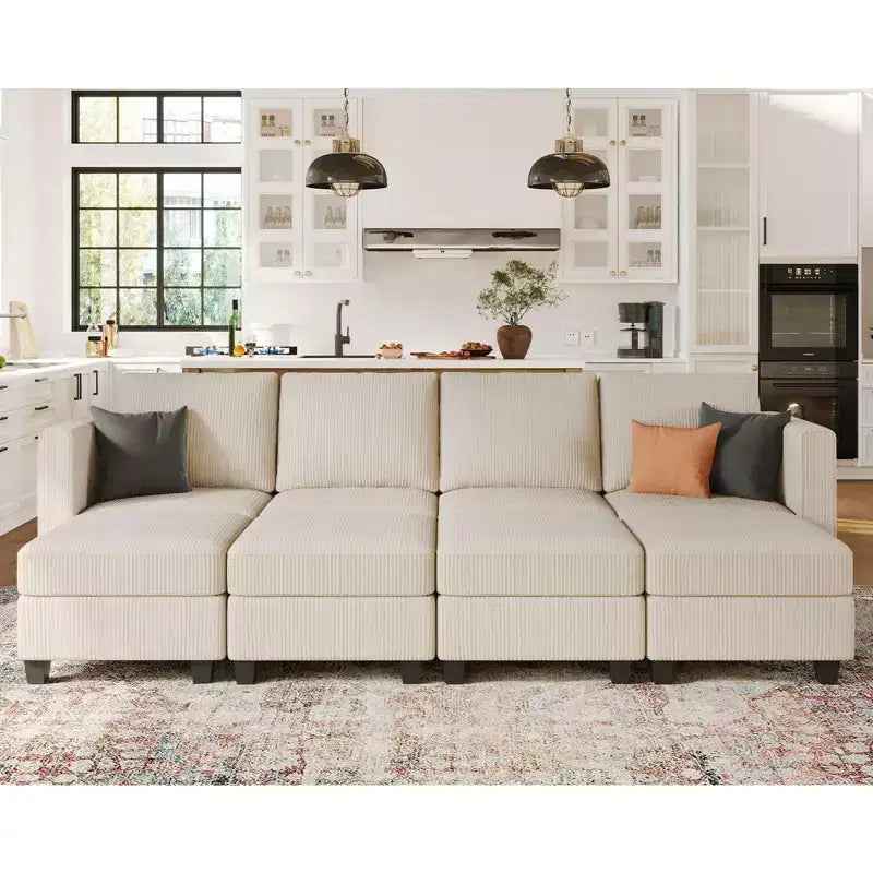 Divano letto modulare di grandi dimensioni Belffin, divano angolare di lusso in velluto a coste con pouf contenitore per soggiorno