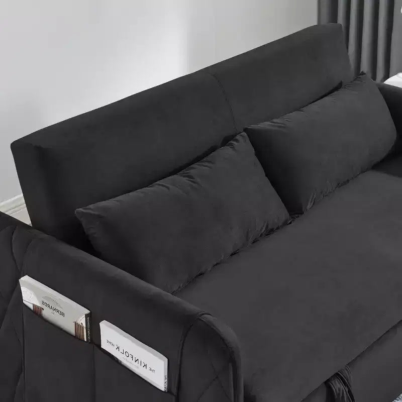 55,5 Moderno divano letto estraibile - Divanetto a 2 posti con cuscini lombari e tasche laterali