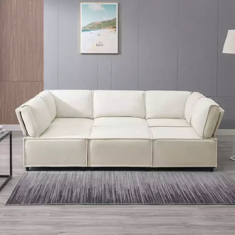 Divano Sezionale Mjkone Modulare a U/L con Pouf, Divano Letto Oversize Moderno Reversibile Convertibile