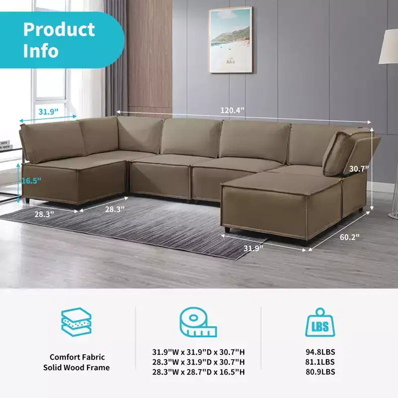Divano Sezionale Mjkone Modulare a U/L con Pouf, Divano Letto Oversize Moderno Reversibile Convertibile