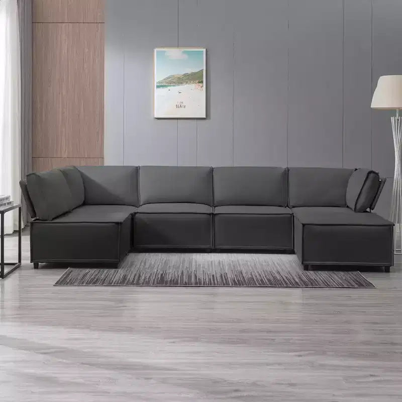 Divano Sezionale Mjkone Modulare a U/L con Pouf, Divano Letto Oversize Moderno Reversibile Convertibile