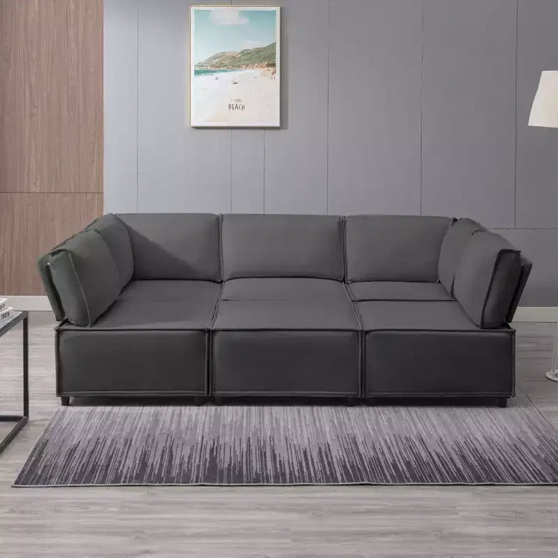 Divano Sezionale Mjkone Modulare a U/L con Pouf, Divano Letto Oversize Moderno Reversibile Convertibile