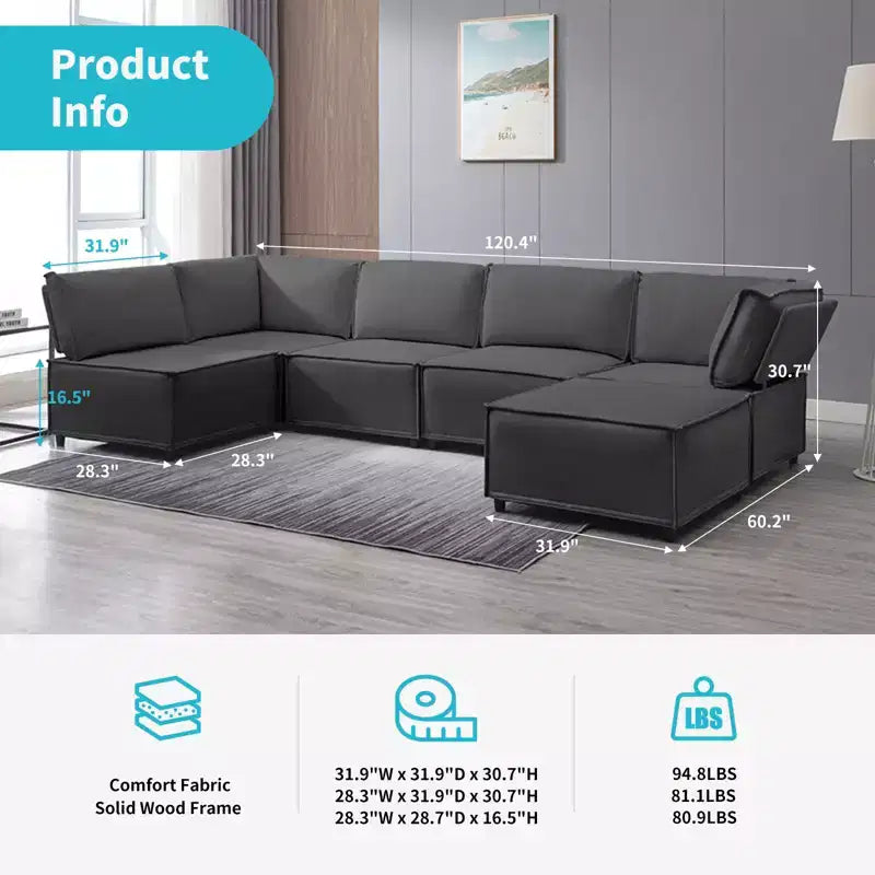 Divano Sezionale Mjkone Modulare a U/L con Pouf, Divano Letto Oversize Moderno Reversibile Convertibile