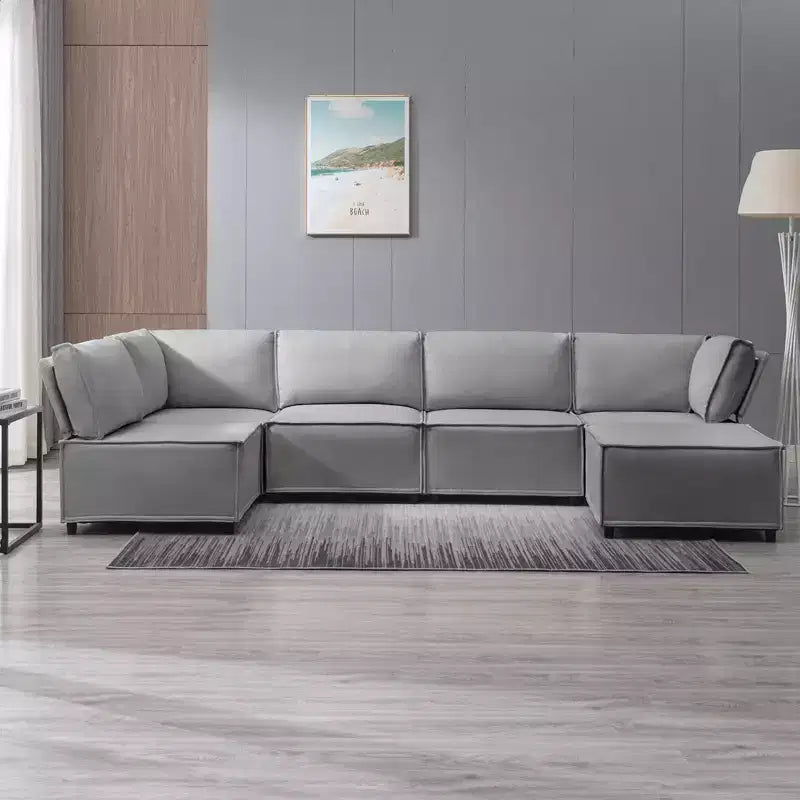 Divano Sezionale Mjkone Modulare a U/L con Pouf, Divano Letto Oversize Moderno Reversibile Convertibile