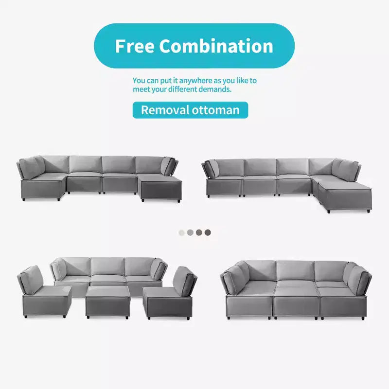 Divano Sezionale Mjkone Modulare a U/L con Pouf, Divano Letto Oversize Moderno Reversibile Convertibile