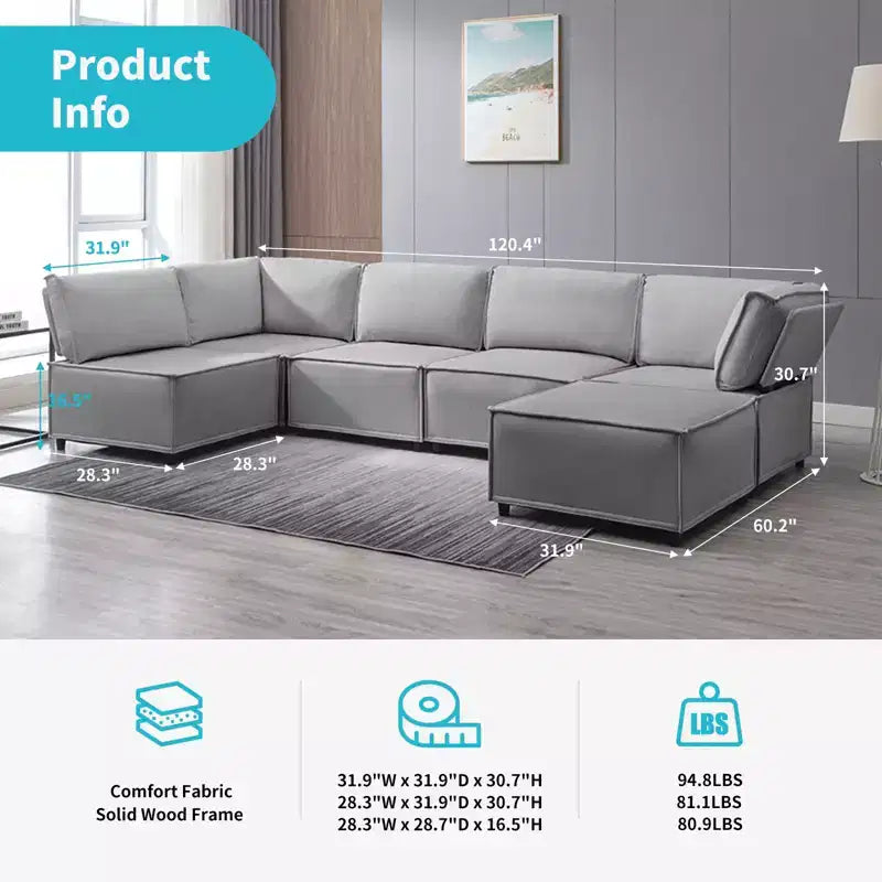 Divano Sezionale Mjkone Modulare a U/L con Pouf, Divano Letto Oversize Moderno Reversibile Convertibile