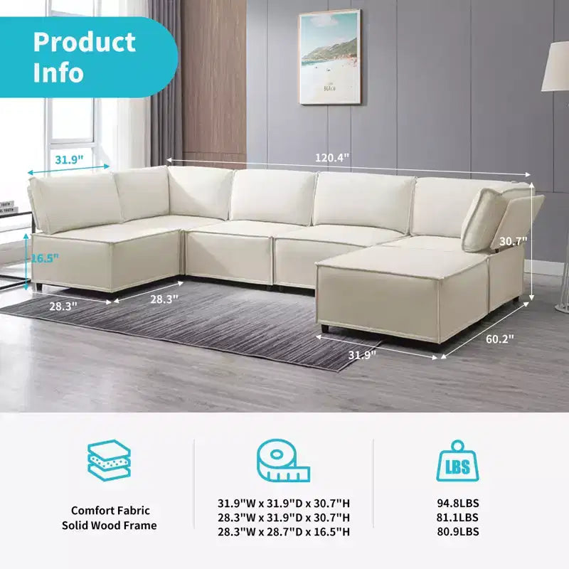 Divano Sezionale Mjkone Modulare a U/L con Pouf, Divano Letto Oversize Moderno Reversibile Convertibile