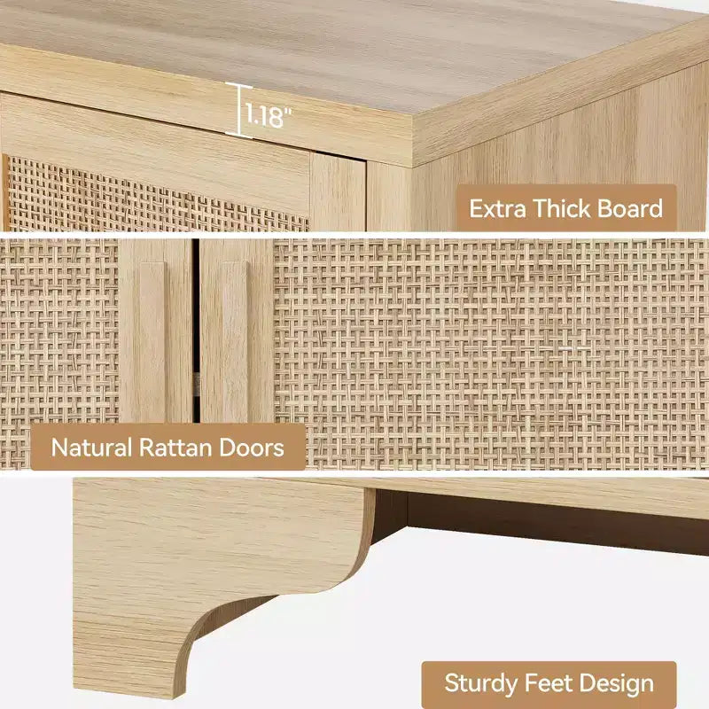 Mobile credenza a buffet in rattan da 62 pollici, armadietto da cucina a 4 ante con ripiani