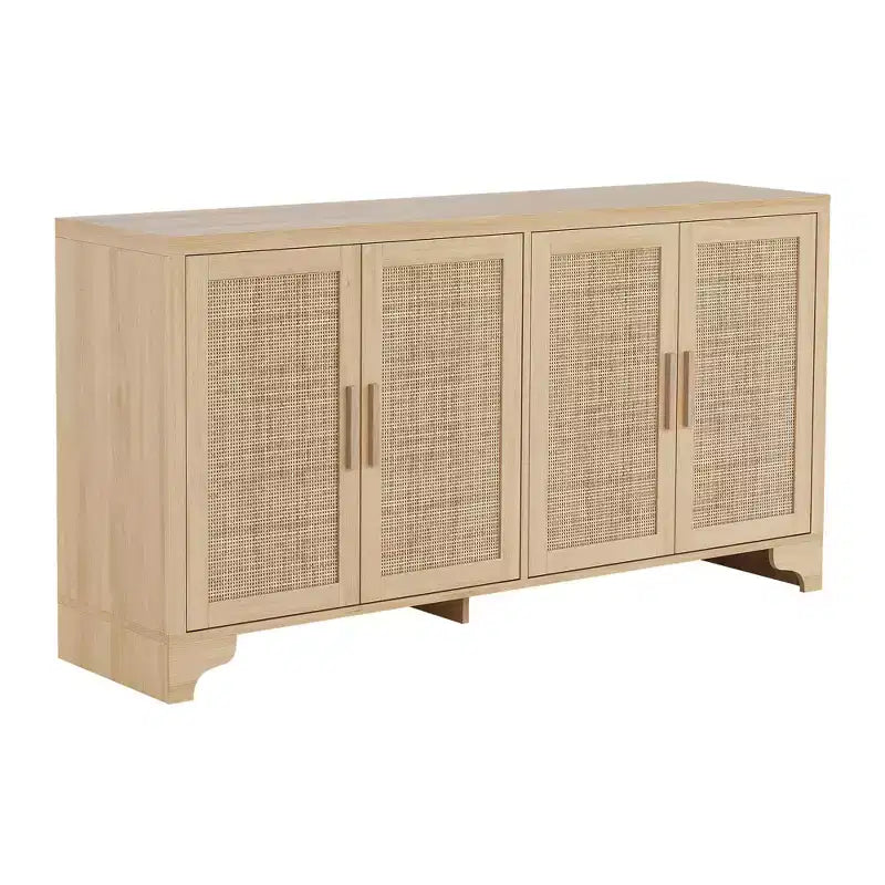 Mobile credenza a buffet in rattan da 62 pollici, armadietto da cucina a 4 ante con ripiani