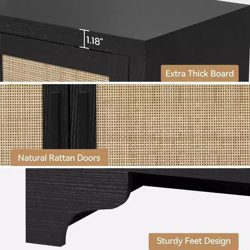 Mobile credenza a buffet in rattan da 62 pollici, armadietto da cucina a 4 ante con ripiani