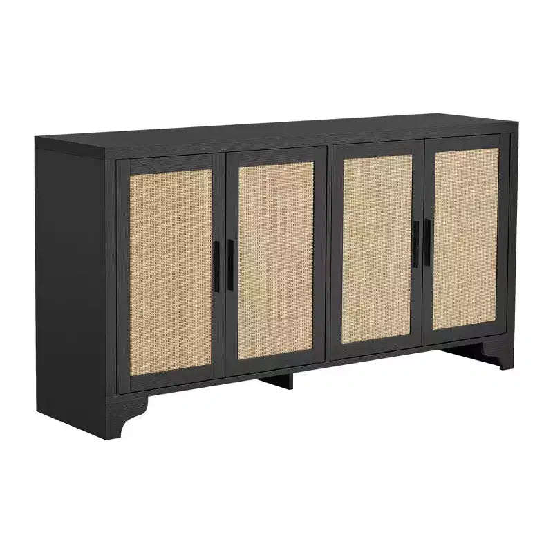 Mobile credenza a buffet in rattan da 62 pollici, armadietto da cucina a 4 ante con ripiani