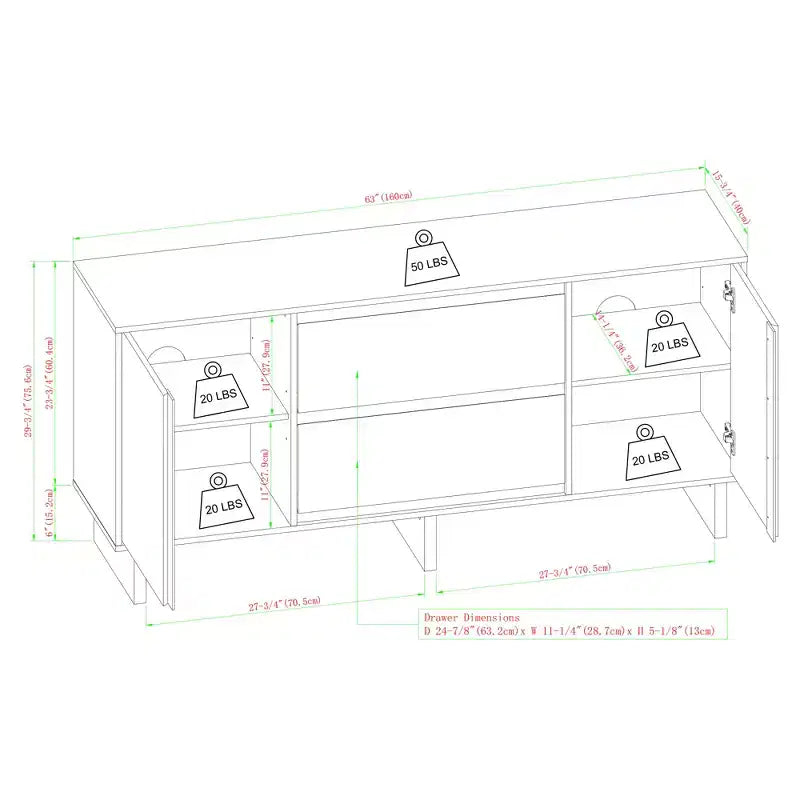 GDFStudio Sophy Credenza Moderna in Legno 63 con Ripiano Regolabile e Cassetto