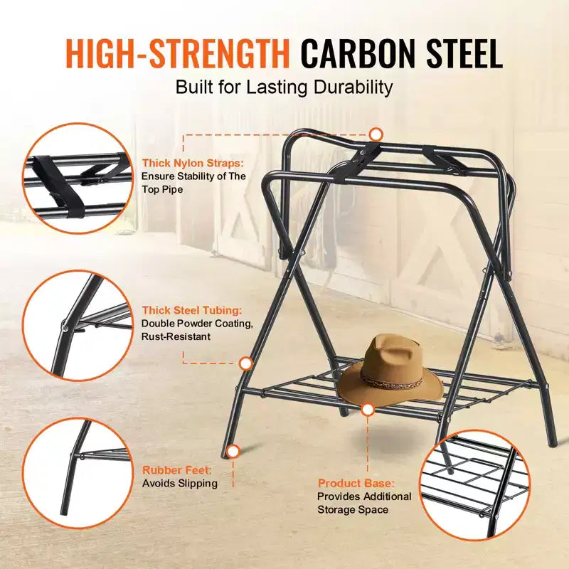 Rastrelliera pieghevole per sella, supporto autoportante per sella da cavallo, porta coperta per cavallo portatile, rastrelliera per sella in acciaio resistente, nero