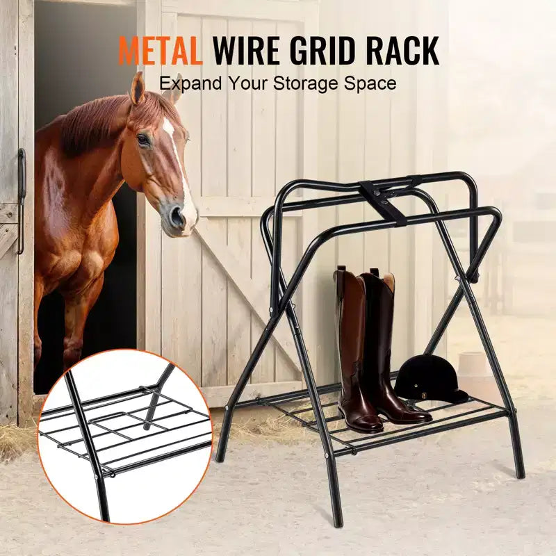 Rastrelliera pieghevole per sella, supporto autoportante per sella da cavallo, porta coperta per cavallo portatile, rastrelliera per sella in acciaio resistente, nero