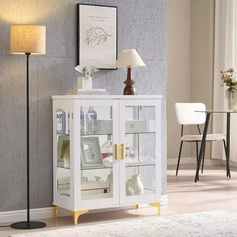 Mobile buffet moderno Kings Brand Furniture con ante in vetro e ripiani regolabili