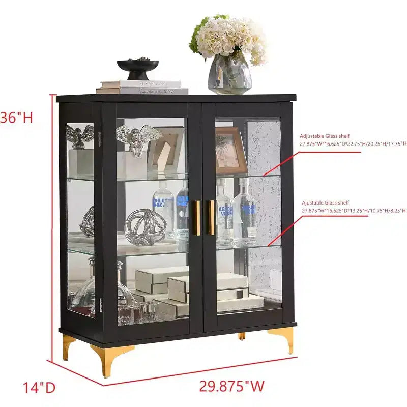 Mobile buffet moderno Kings Brand Furniture con ante in vetro e ripiani regolabili