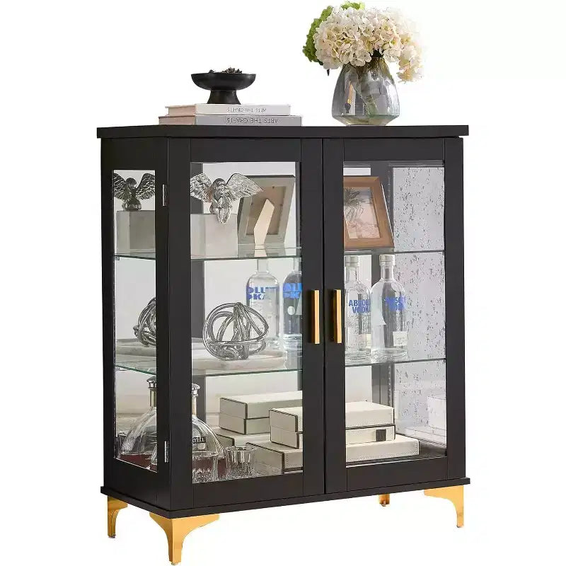 Mobile buffet moderno Kings Brand Furniture con ante in vetro e ripiani regolabili