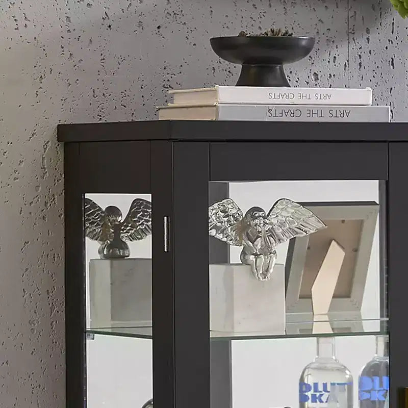 Mobile buffet moderno Kings Brand Furniture con ante in vetro e ripiani regolabili