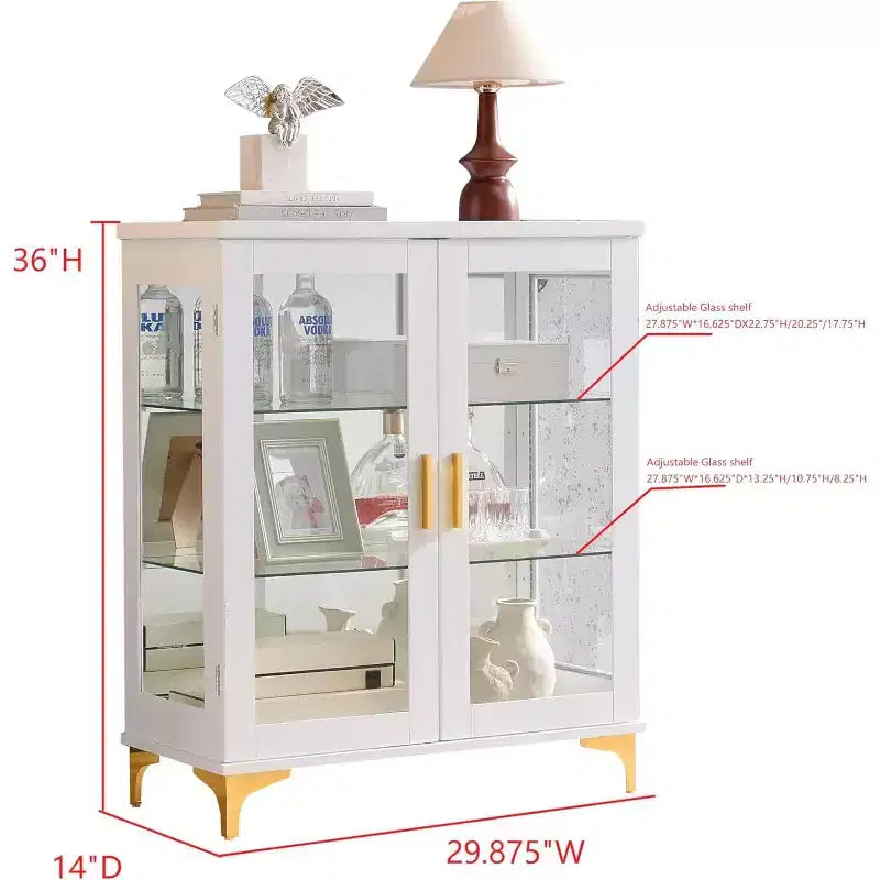 Mobile buffet moderno Kings Brand Furniture con ante in vetro e ripiani regolabili