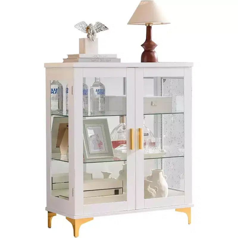 Mobile buffet moderno Kings Brand Furniture con ante in vetro e ripiani regolabili