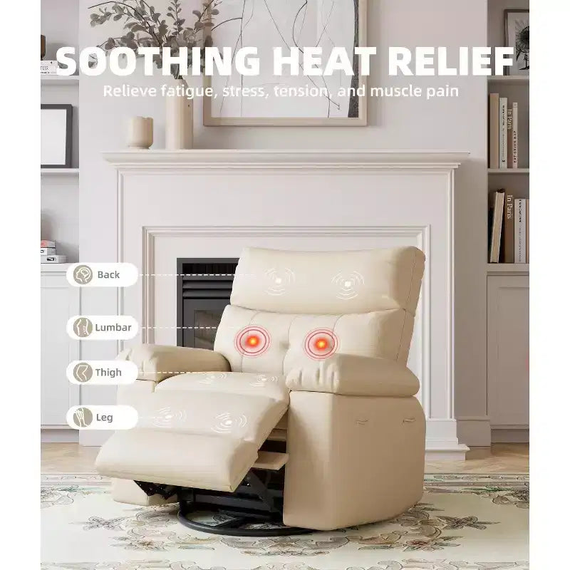 27 Poltrone reclinabili oversize con calore e massaggio, girevoli a 360° e dondolio manuale, telecomando per soggiorno, camera da letto
