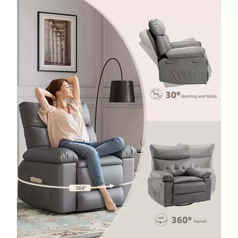 27 Poltrone reclinabili oversize con calore e massaggio, girevoli a 360° e dondolio manuale, telecomando per soggiorno, camera da letto