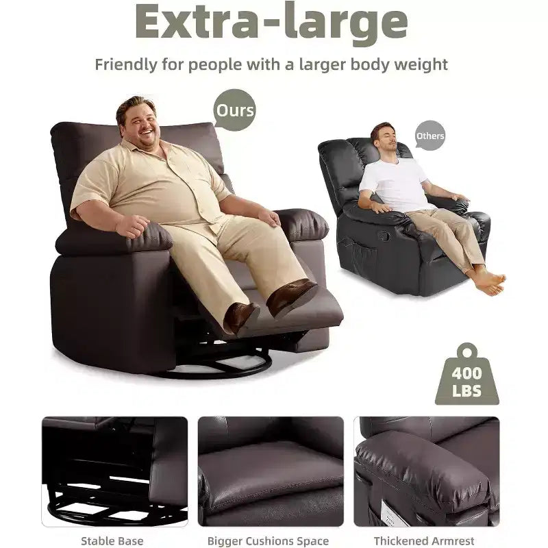 27 Poltrone reclinabili oversize con calore e massaggio, girevoli a 360° e dondolio manuale, telecomando per soggiorno, camera da letto