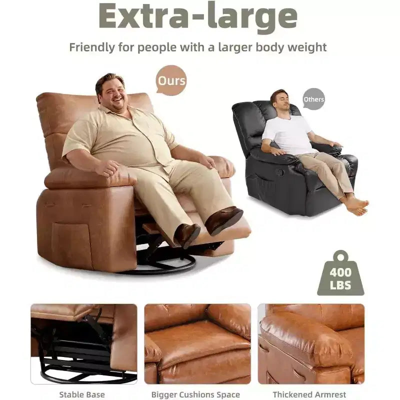 27 Poltrone reclinabili oversize con calore e massaggio, girevoli a 360° e dondolio manuale, telecomando per soggiorno, camera da letto