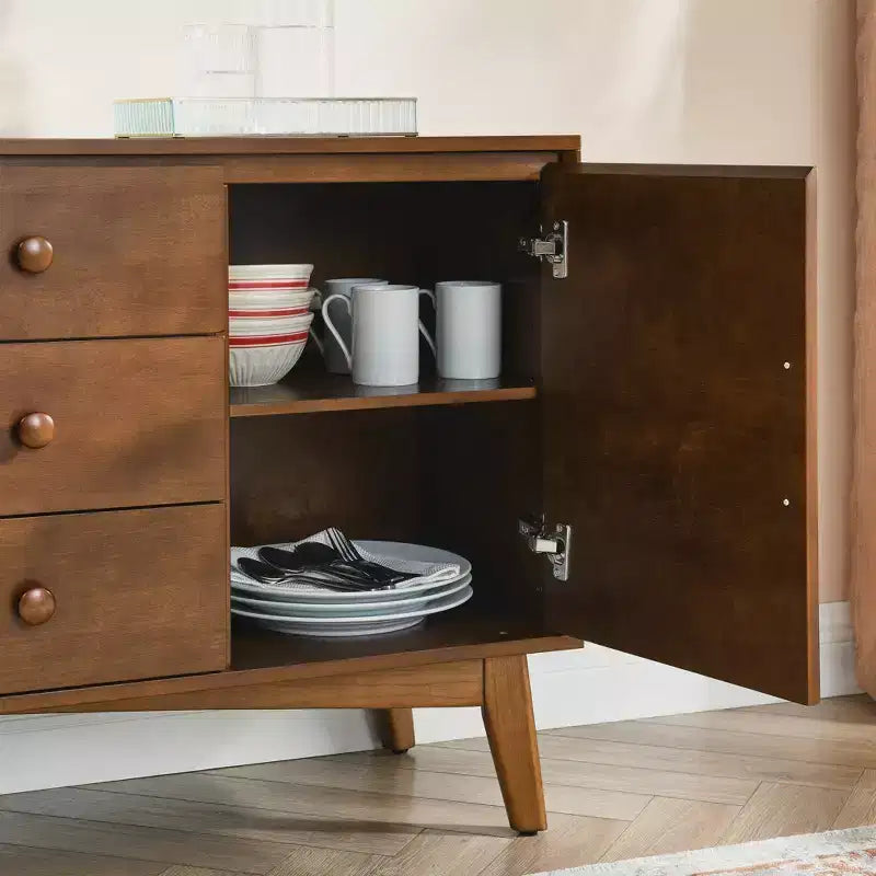 GDFStudio Sigrid Madia in legno, moderna di metà secolo, 120 cm, con 2 ante e 3 cassetti