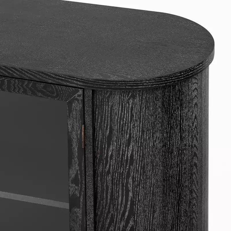 Mobile credenza da fattoria con contenitore, mobile buffet in legno con ante in vetro e ripiani regolabili