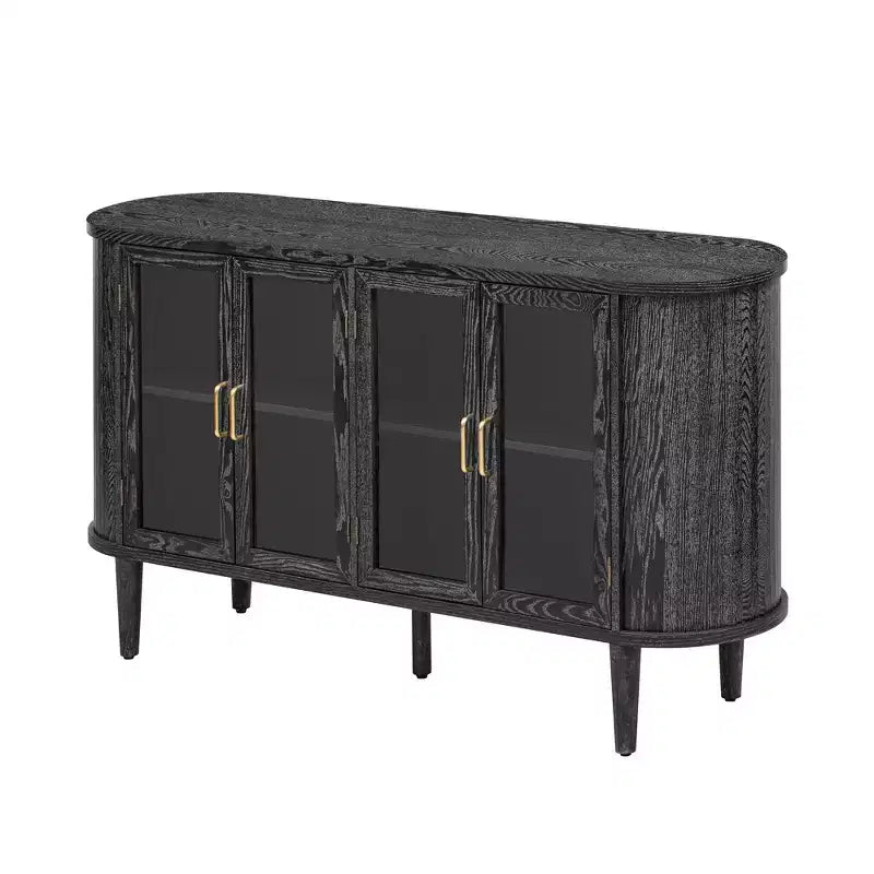 Mobile credenza da fattoria con contenitore, mobile buffet in legno con ante in vetro e ripiani regolabili
