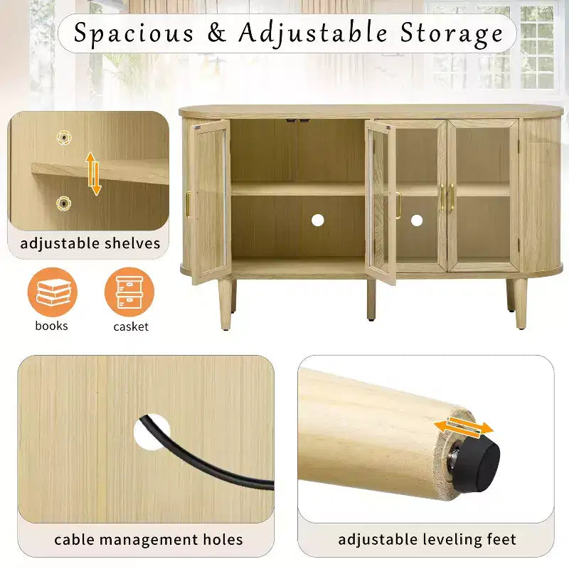 Mobile credenza da fattoria con contenitore, mobile buffet in legno con ante in vetro e ripiani regolabili