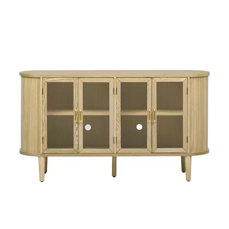 Mobile credenza da fattoria con contenitore, mobile buffet in legno con ante in vetro e ripiani regolabili
