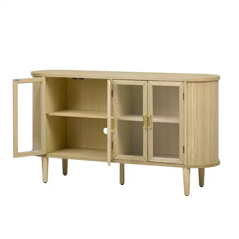 Mobile credenza da fattoria con contenitore, mobile buffet in legno con ante in vetro e ripiani regolabili