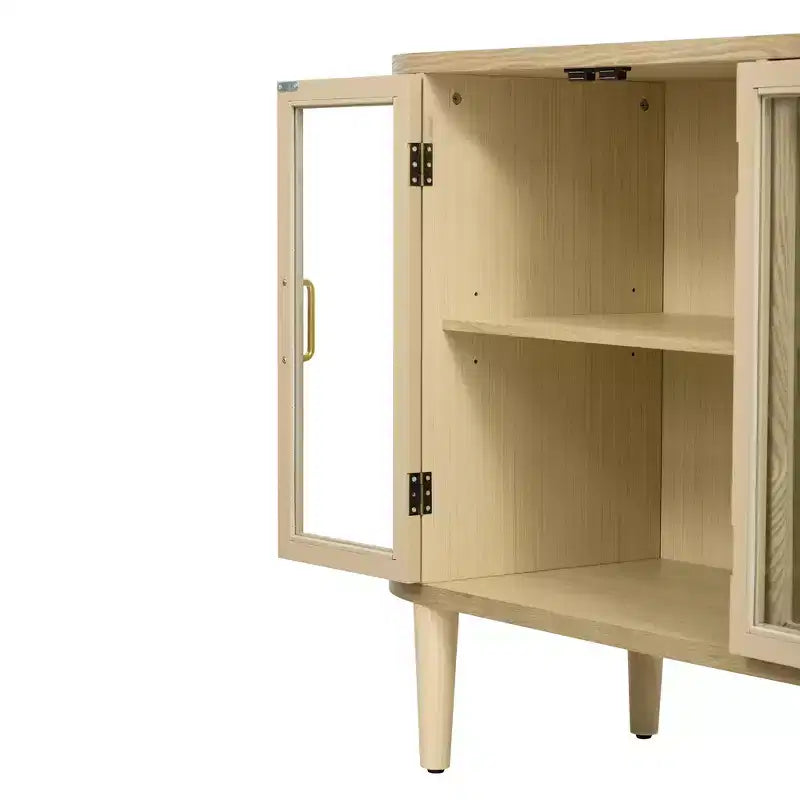 Mobile credenza da fattoria con contenitore, mobile buffet in legno con ante in vetro e ripiani regolabili