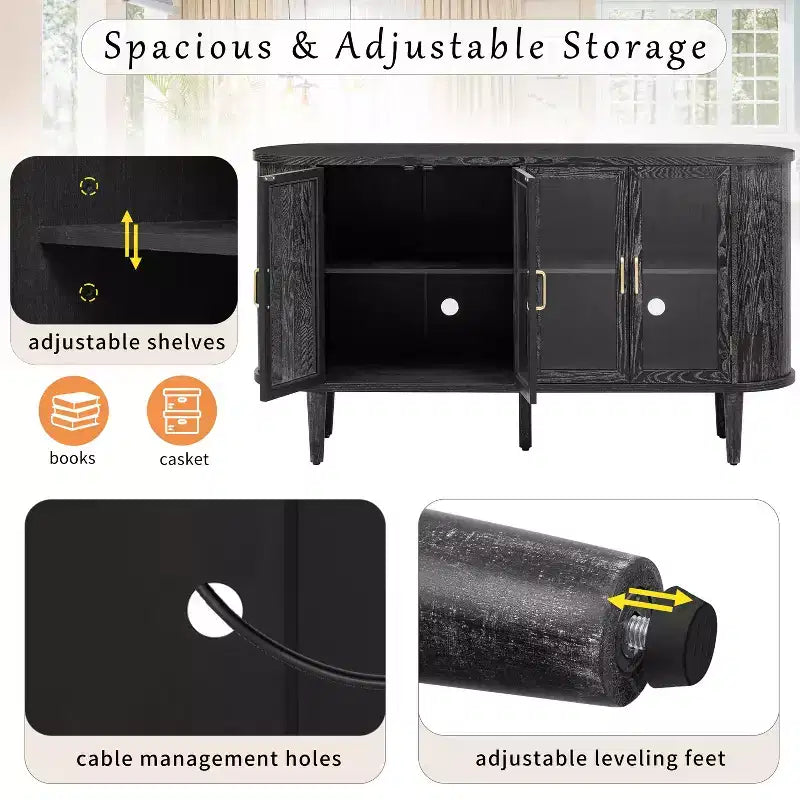 Mobile credenza da fattoria con contenitore, mobile buffet in legno con ante in vetro e ripiani regolabili