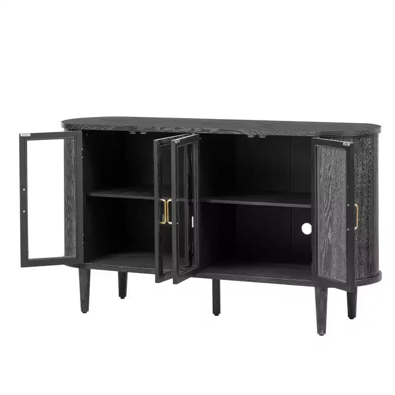 Mobile credenza da fattoria con contenitore, mobile buffet in legno con ante in vetro e ripiani regolabili