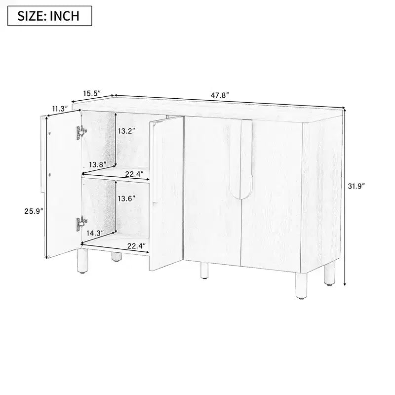 Mobile credenza a 4 ante con spazio contenitivo, credenza in legno con maniglie e ripiani regolabili