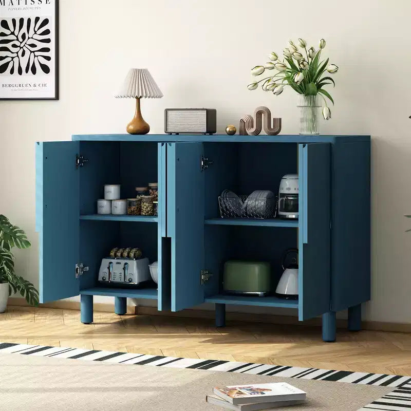 Mobile credenza a 4 ante con spazio contenitivo, credenza in legno con maniglie e ripiani regolabili