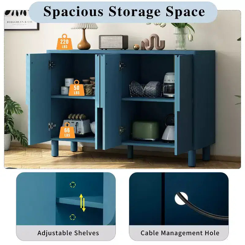 Mobile credenza a 4 ante con spazio contenitivo, credenza in legno con maniglie e ripiani regolabili