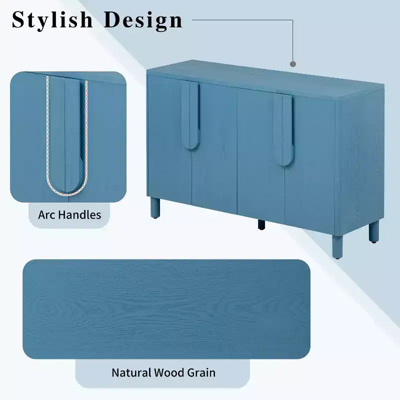 Mobile credenza a 4 ante con spazio contenitivo, credenza in legno con maniglie e ripiani regolabili