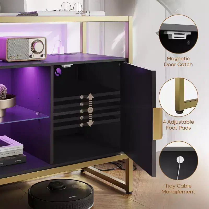 Bestier 47 Mobile Bar da Caffè con Ripiani Regolabili, Credenza a LED con Prese Elettriche e Ripiani in Vetro, Tavolo d'Ingresso per Soggiorno